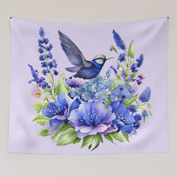 Item preview, Beautiful Summer Blue and Violet Garden Flowers and bird, lavender floral artwork Stylish Design. Hand Drawn Watercolor illustration designed and sold by sofiartmedia.