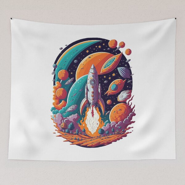 Item preview, Retro Rocket Takes Off - Colorful Space Adventure designed and sold by Minpadesign.
