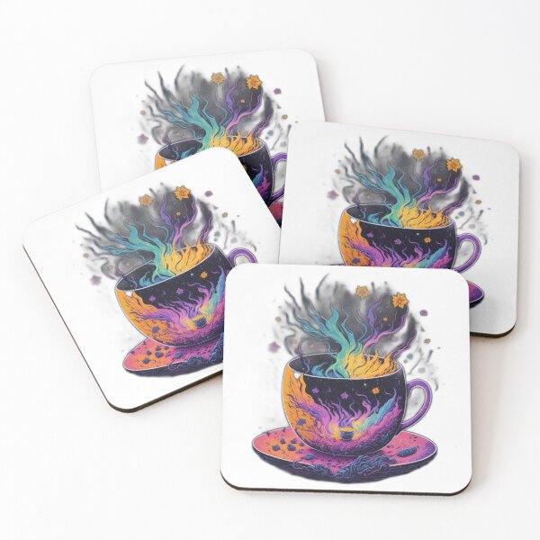 Item preview, Galaxy Tea Cup - Cosmic Flames in Yellow and Green designed and sold by DeevaValli.