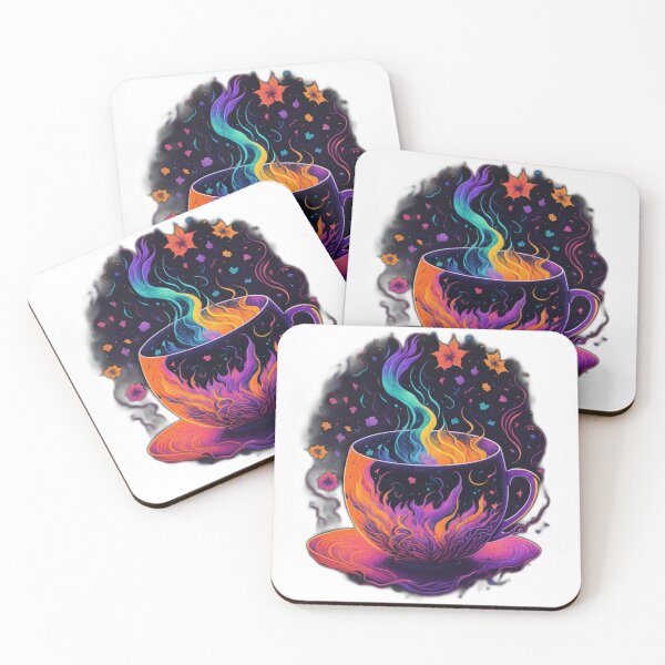 Artikelvorschau, Florale Teetasse – Kosmische Flammen in Gelb, Grün und Lila entworfen und verkauft von DeevaValli.