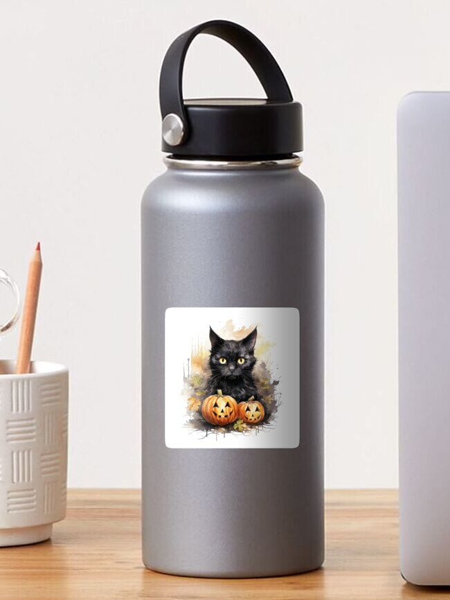 Black Cat with Halloweeen Jack O' Lantern Sticker for Sale by