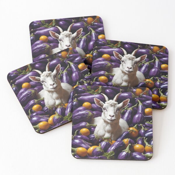 Item preview, Majestic Harmony: 4K Trompe-l'oeil Eggplant and Baby Goat Art designed and sold by AmazingLab.