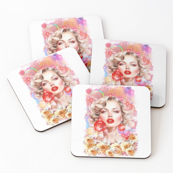 Item preview, Beautiful blonde woman Red lips in red bubble  designed and sold by Sixcom.