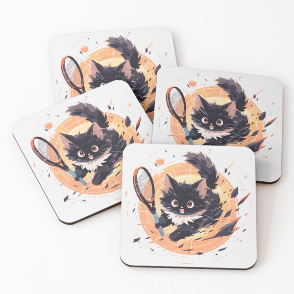 Item preview, Energetic fluffy cat playing tennis (white) designed and sold by etherElric.