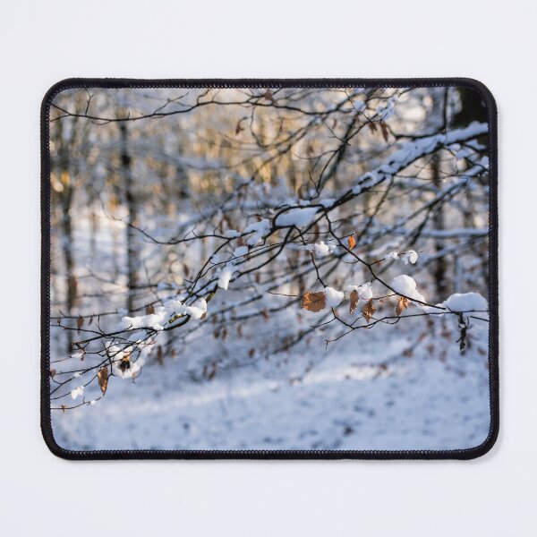 Item preview, Snowy woodland with branches with Beech Leaves hanging on designed and sold by Susan Reilly.