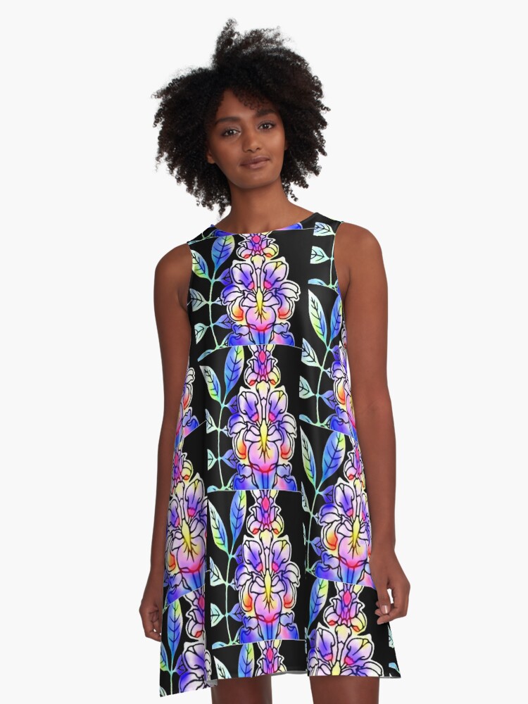 Neon Victorian Flowers I | A-Line Dress