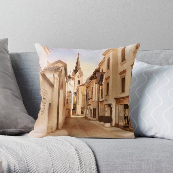 Kirchengasse in Ybbs mit Loeb Geschaeft Throw Pillow