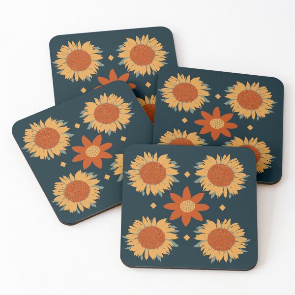 Item preview, Retro Sunflowers on Dark Blue Background designed and sold by MarcyBrennanArt.