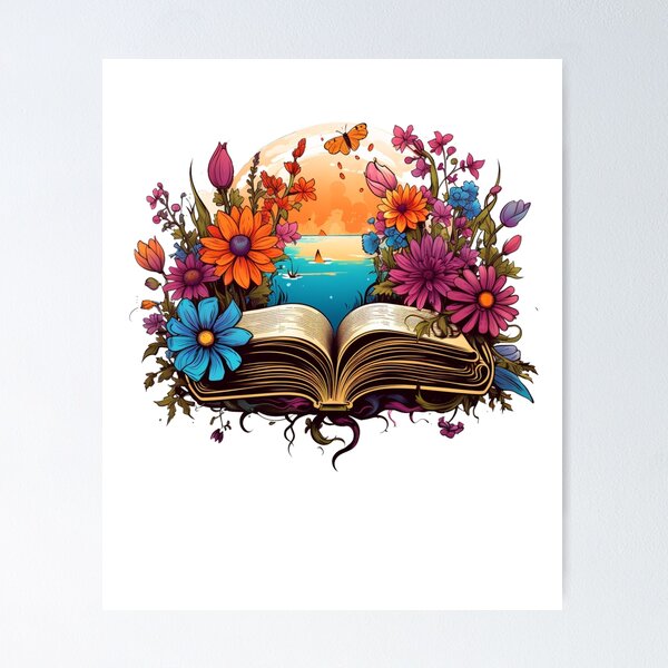 Open book with flowers and butterflies watercolor - book lover, bookworm  Poster by micbook