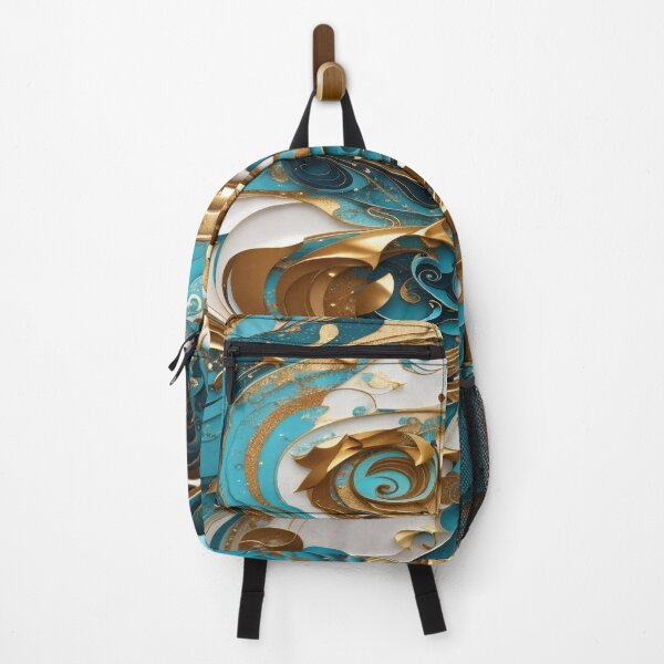Item preview, Abstract painting with blue, turquoise, white swirls and flecks of gold designed and sold by BirdsnStuff.