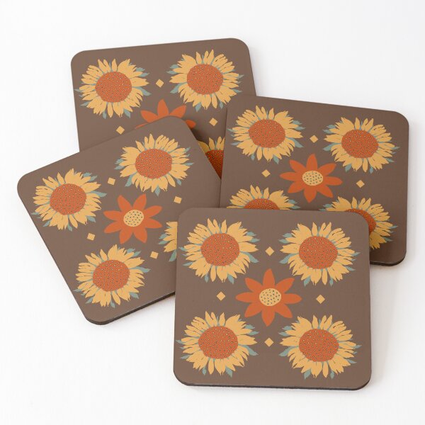 Item preview, Retro Sunflowers on Brown Background designed and sold by MarcyBrennanArt.