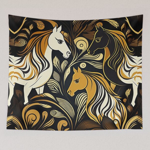 Item preview, Gold and black maned horse pattern designed and sold by liana campbell.