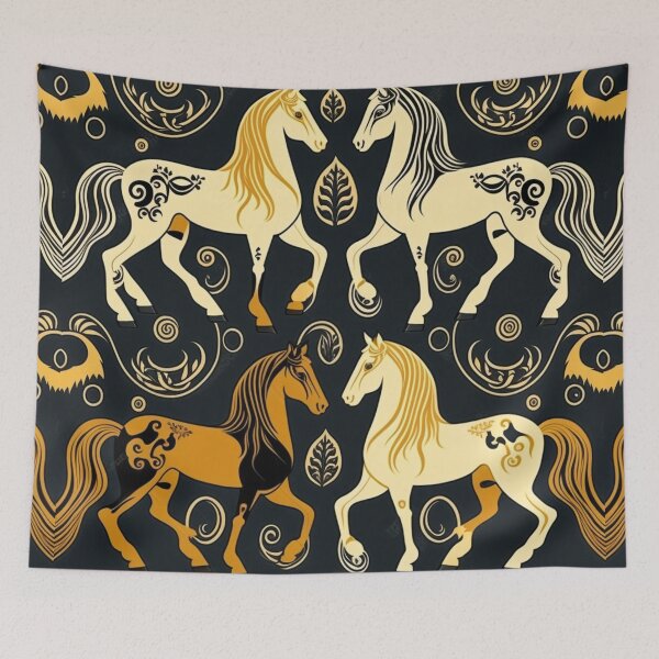 Item preview, Gold and black maned horse pattern designed and sold by liana campbell.
