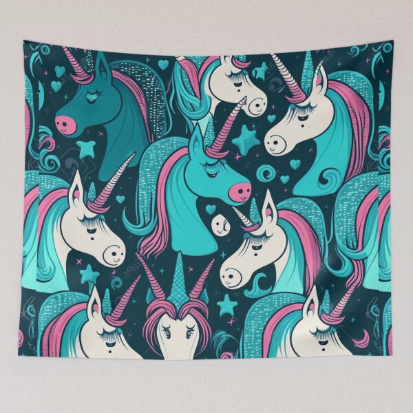 Item preview, Cartoon style Pink and Blue Unicorn pattern designed and sold by liana campbell.