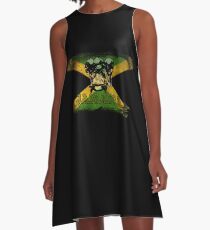 Jamaica Bobsled Bobsleigh National Flag Vintage Jamaican Flag Sledding Fan Squad Winter Sports Lover A-Line Dress