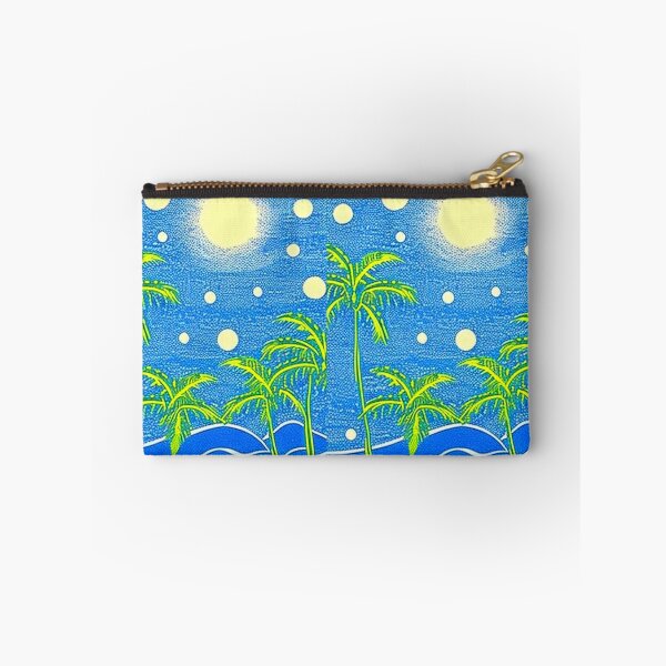 Item preview, Tropical moonlit beach at night palm trees linograph folk art designed and sold by Earth Nature Creations.
