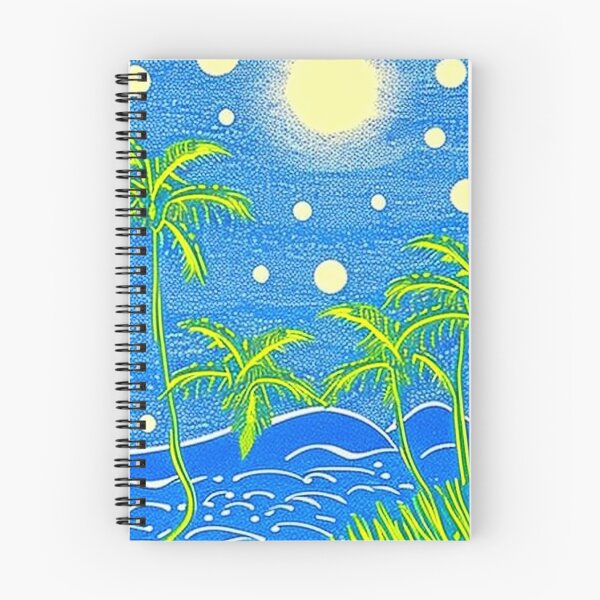 Item preview, Tropical moonlit beach at night palm trees linograph folk art designed and sold by Earth Nature Creations.