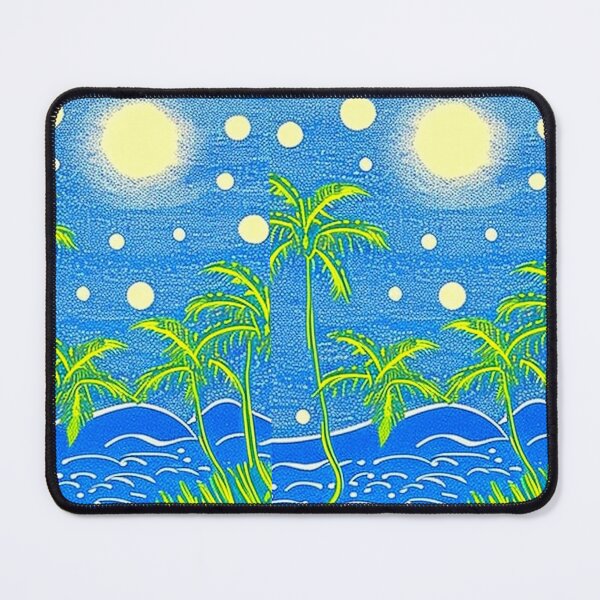 Item preview, Tropical moonlit beach at night palm trees linograph folk art designed and sold by Earth Nature Creations.
