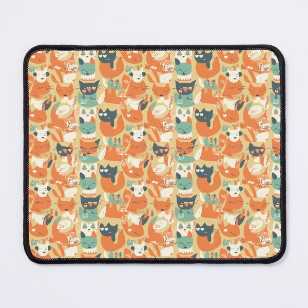 Item preview, Quirky and Psychedelic: Retro Cat Pattern | Vibrant Orange and Teal Tones designed and sold by Retro-ArtDeco.