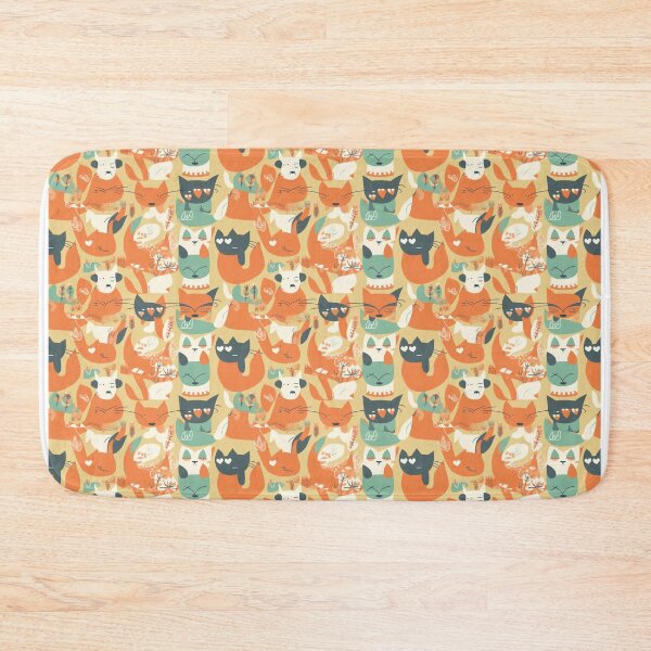 Item preview, Quirky and Psychedelic: Retro Cat Pattern | Vibrant Orange and Teal Tones designed and sold by Retro-ArtDeco.