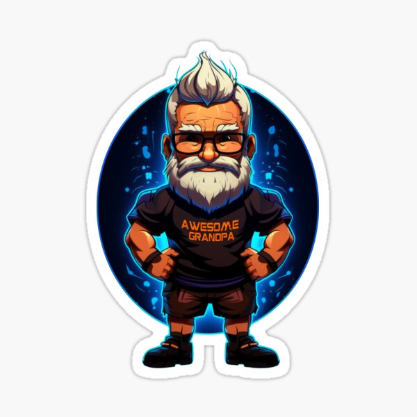 Awesome grandpa standing in front of neon background. Sticker