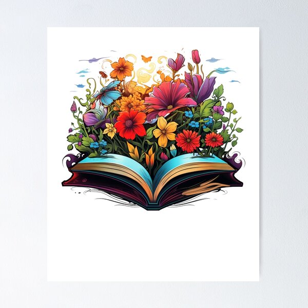 Aesthetic open book design with flowers Poster for Sale by