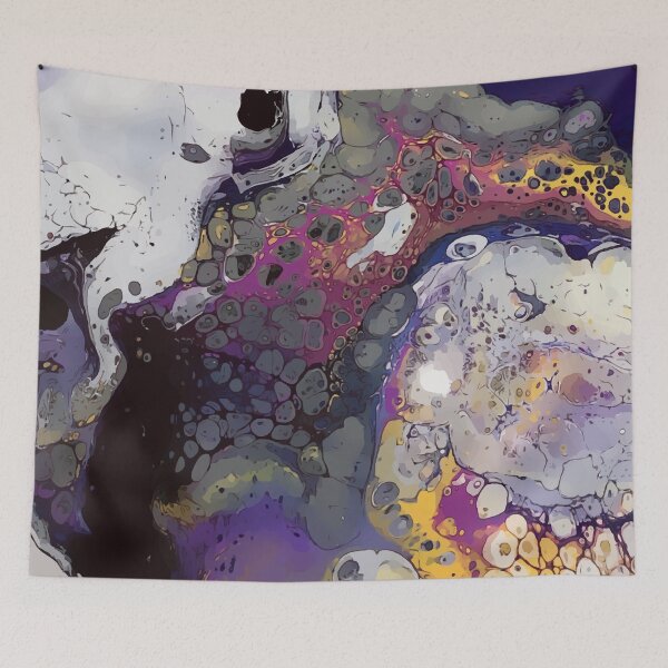 Item preview, Awesome Purple, Yellow, Black and White Dirty Pour Acrylic Organic Pattern - WelshDesignsRB001 designed and sold by welshdesigns.