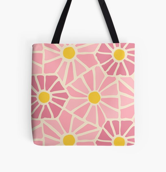 Tessellated Flowers Pattern - Pink Tiles (macro) All Over Print Tote Bag