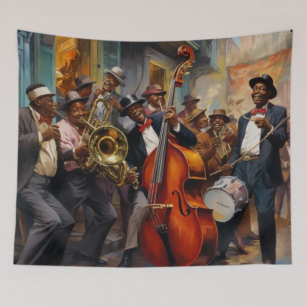 Artikelvorschau, Eine Vintage-Illustration einer New Orleans Jazz Band entworfen und verkauft von GoodOldVintage.