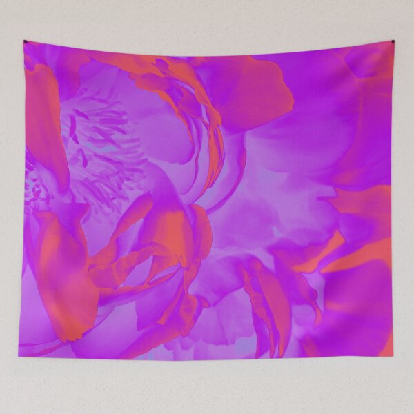 Item preview, Neon Duotone Psychedelic Aesthetic Flowers in Purple and Orange designed and sold by Trish Dish.
