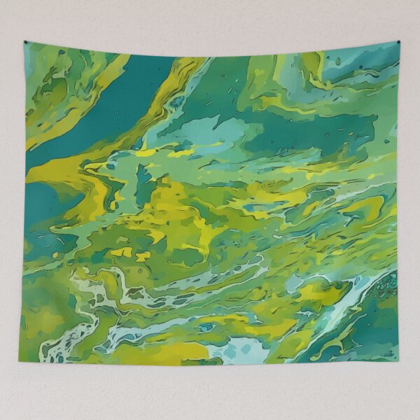 Item preview, Lime Green and Teal Colored Dirty Pour Acrylic Organic Pattern - WelshDesignsRB001 designed and sold by welshdesigns.