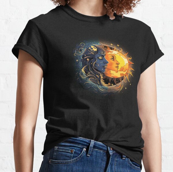 Pink Aesthetic Moon And Sun For Women With Japanese Tiger Premium T-Shirt