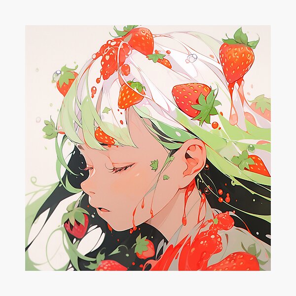 Item preview, Cute Anime Girl and Strawberries designed and sold by bubblegoth.