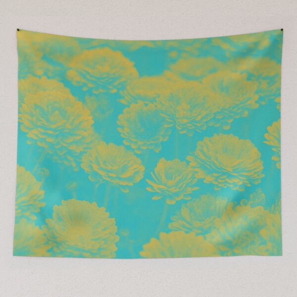 Item preview, Trippy Retro Psychedelic Aesthetic Flowers in Cyan and Yellow designed and sold by Trish Dish.