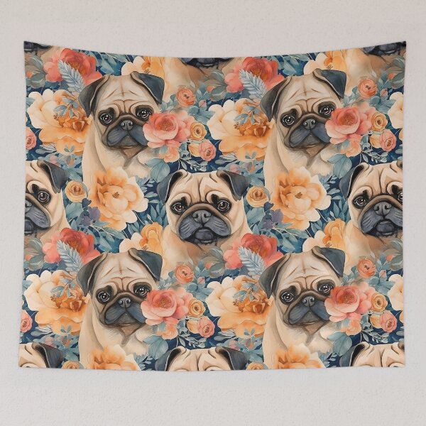 Item preview, Fawn Pugs in Flowers All Over Tote Bag designed and sold by candiscamera.