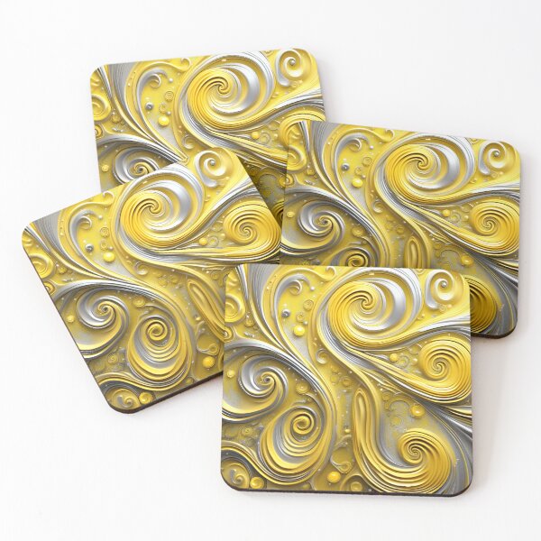 Item preview, Abstract painting with yellow and silver swirls and flecks of yellow designed and sold by BirdsnStuff.