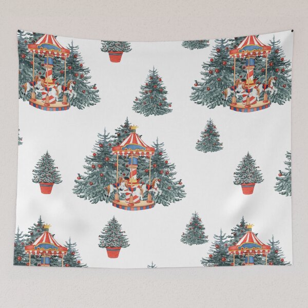 Item preview, Christmas Trees and Carousels Watercolor Pattern designed and sold by sweetbelle.