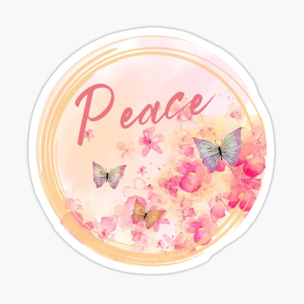 Peace, watercolor with flowers & butterflies Sticker