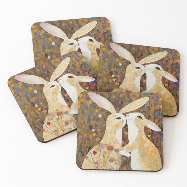 Item preview, The Kiss Reimagined: Klimt-Inspired Rabbits Embrace designed and sold by EmeraldeaArt.