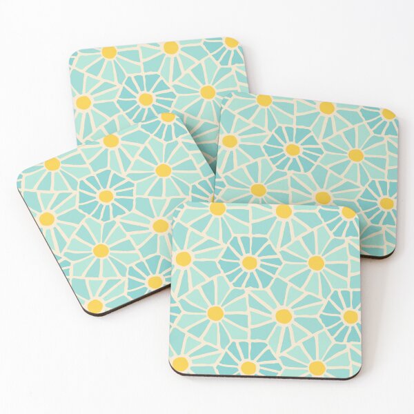 Tessellated Flowers Pattern - Sunbeam Cerulean (macro) Coasters (Set of 4)