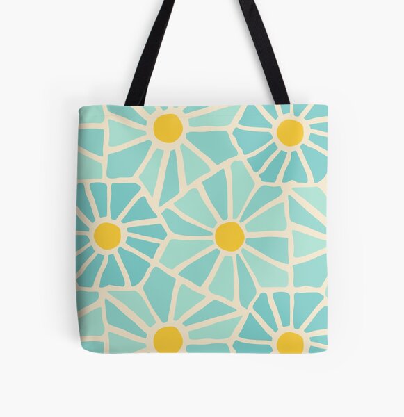 Tessellated Flowers Pattern - Sunbeam Cerulean (macro) All Over Print Tote Bag