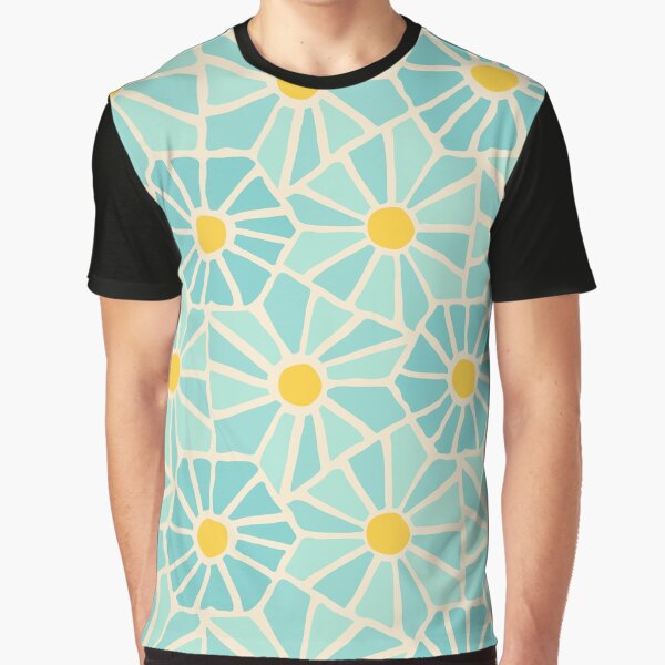 Tessellated Flowers Pattern - Sunbeam Cerulean (macro) Graphic T-Shirt