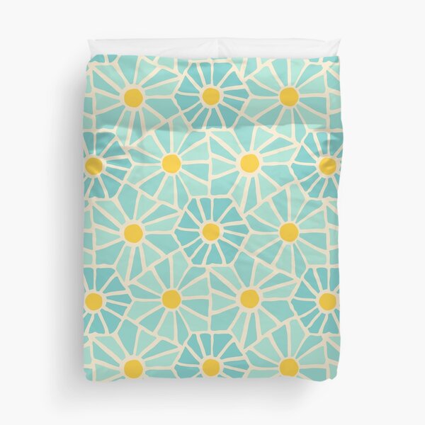 Tessellated Flowers Pattern - Sunbeam Cerulean (macro) Duvet Cover
