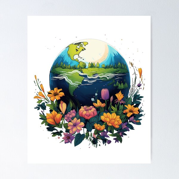 Earth with Flowers Mother Nature Sticker for Sale by