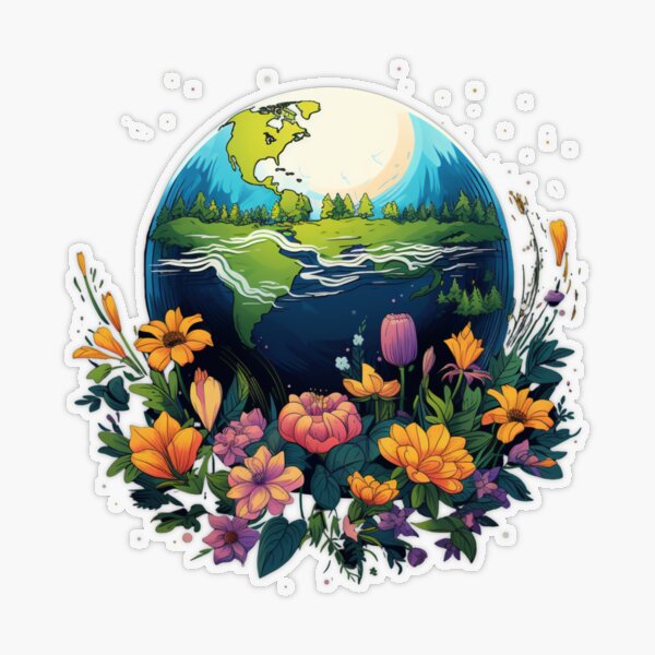 Earth with Flowers Mother Nature Sticker for Sale by