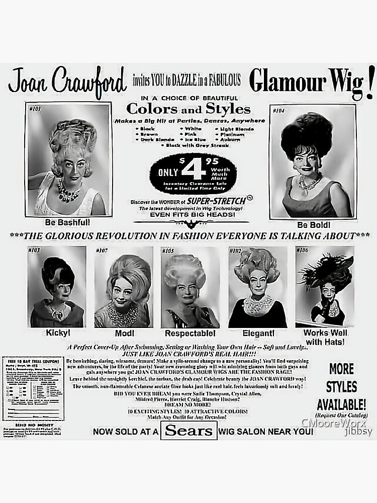 Joan Crawford Glamour Wigs campy old hollywood Poster