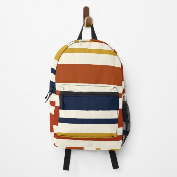 Item preview, Retro Vintage 80's Horizontal Stripes Navy, Gold, Rust, Red on Cream designed and sold by BlueMoonBarn.
