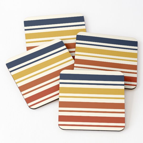 Item preview, Retro Vintage 80's Horizontal Stripes Navy, Gold, Rust, Red on Cream designed and sold by BlueMoonBarn.