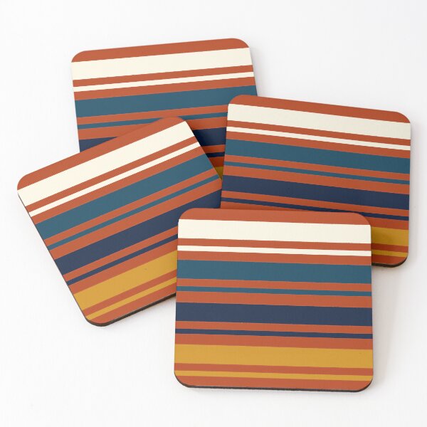 Item preview, Retro Vintage 80's Horizontal Stripes Cream, Blue, Navy, and Gold on Rust designed and sold by BlueMoonBarn.