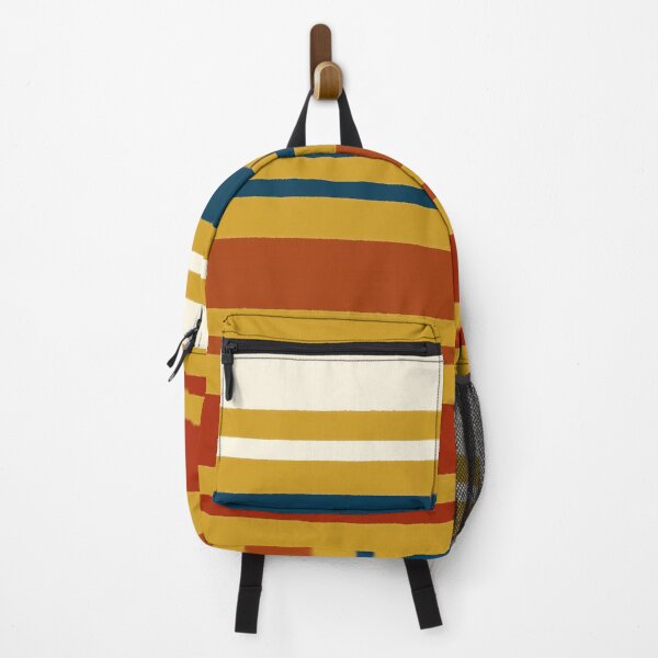 Item preview, Retro Vintage 80's Horizontal Stripes, Cream, Blue, Rust, Red on Gold designed and sold by BlueMoonBarn.